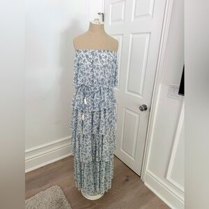 Morning Lavender Aakaa Blue Floral Strapless Dress